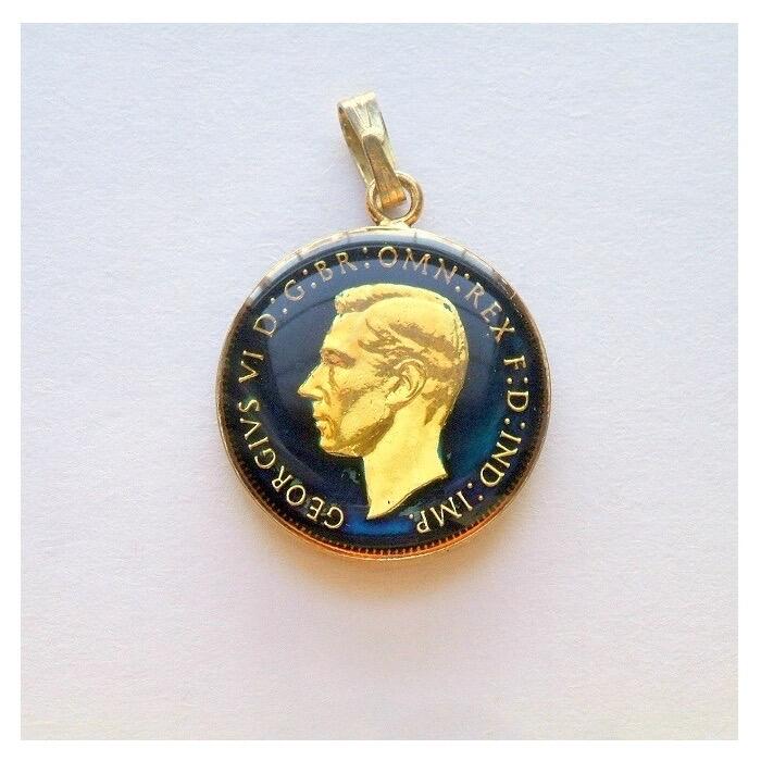 纯手工 英国1937年 乔治六世 珐琅彩镀金高浮雕精制币章吊坠 20MM