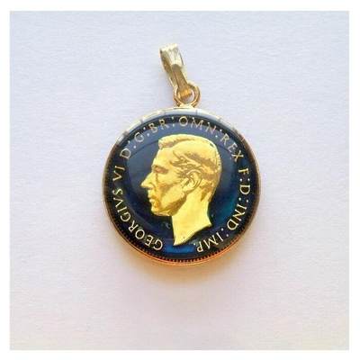 纯手工 英国1937年 乔治六世 珐琅彩镀金高浮雕精制币章吊坠 20MM - 纯手工 英国1937年 乔治六世 珐琅彩镀金高浮雕精制币章吊坠 20MM