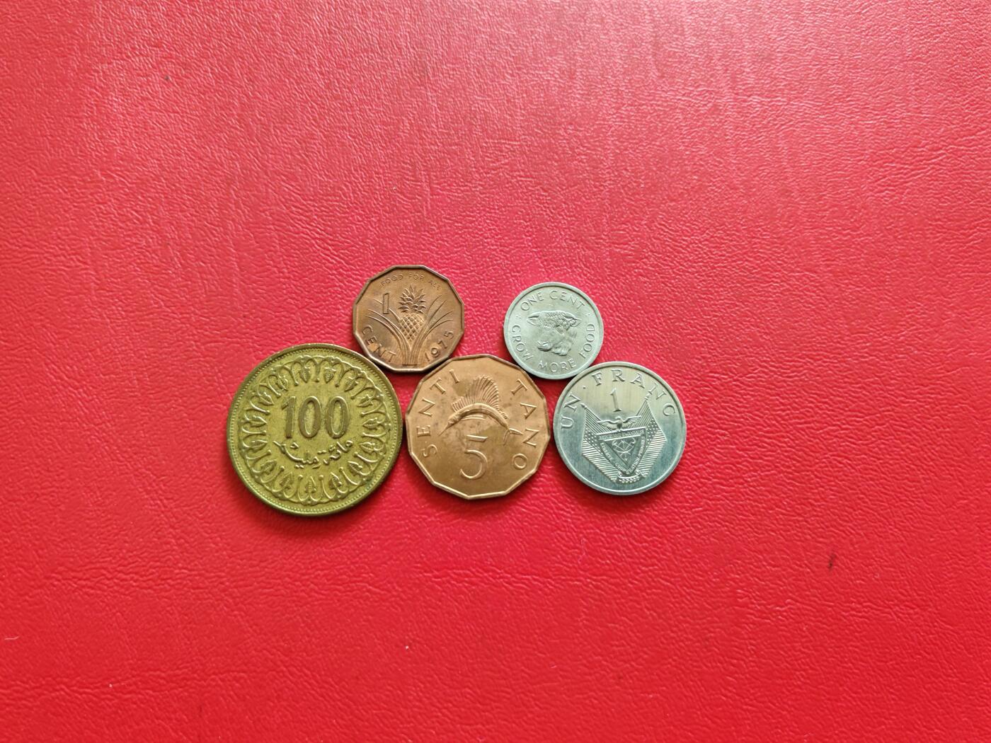 【云涧收藏】第八十三场 非洲散币5枚，（斯威士兰、英属塞舌尔、突尼斯、坦桑尼亚、卢旺达）