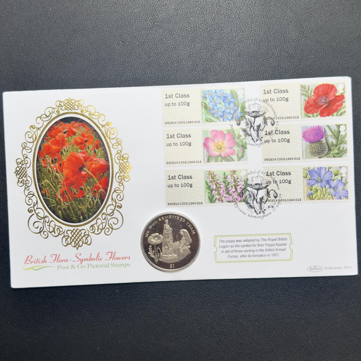 ＜小葵钱铺＞第67期·克朗币·银币场·满200包邮，不寄存·12月15日发货 〈邮币封〉维尔京群岛2014年一战100周年·护士伊迪丝1元克朗型纪念币