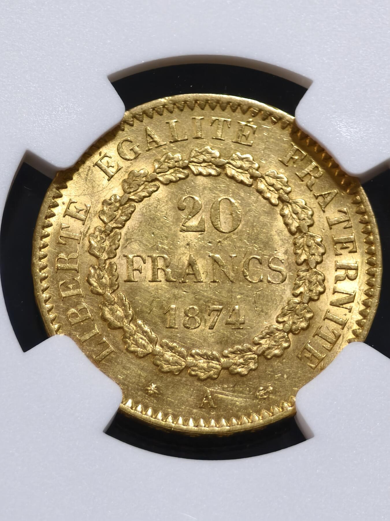 NGC-UNCD法国1874年天使20法郎金币