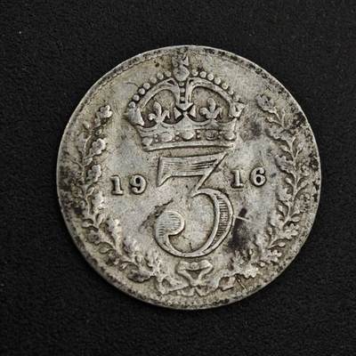 【淘币小摊】实时拍第八百二十六拍   散币场   满百包邮可预留二周 每周一统一发货   - 英国1916年乔治五世3便士银币