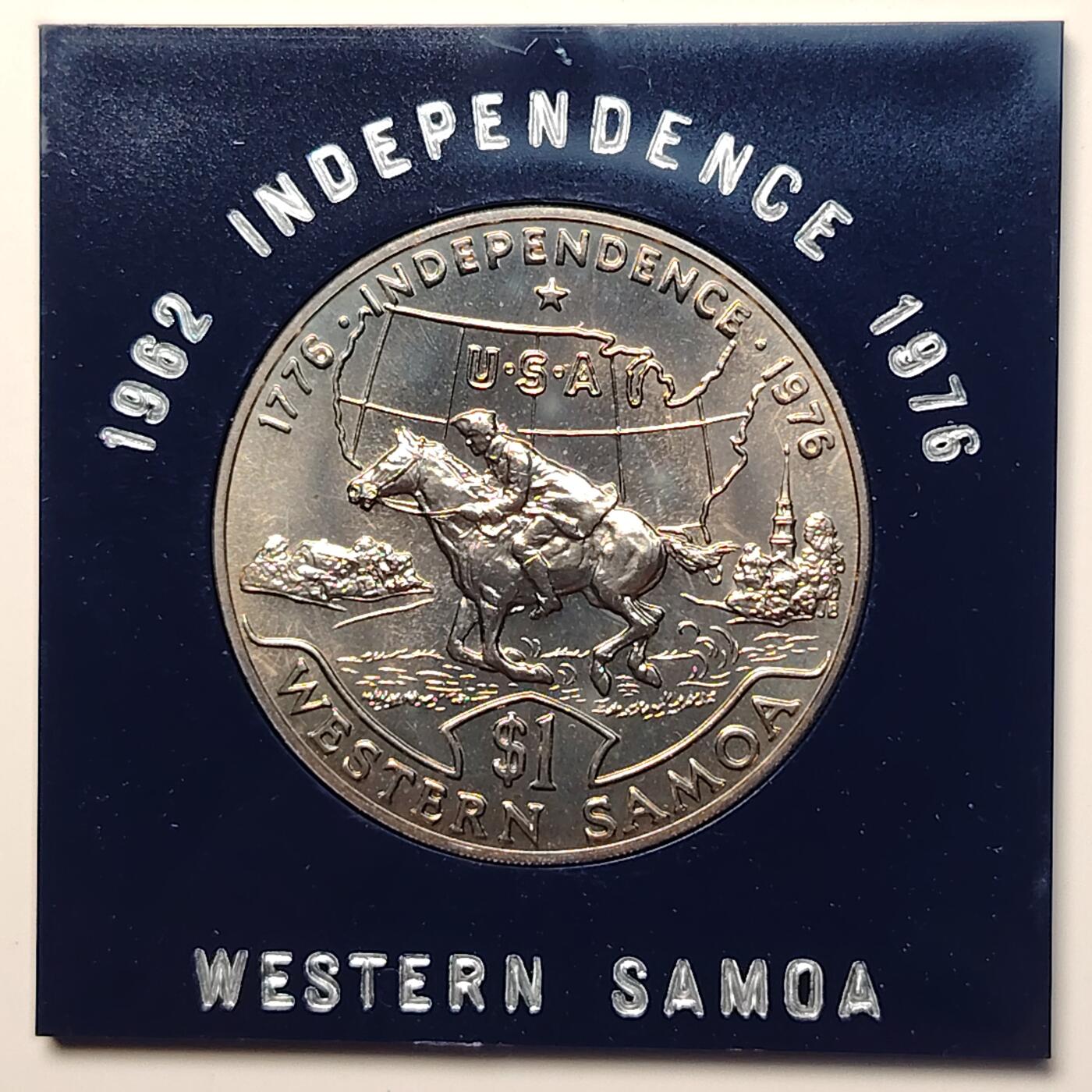 布加迪🐬～世界钱币(上海)🌾第 264 期 /  各国套币和散币 西萨摩亚 1976年 纪念美国独立200年 1塔拉纪念币