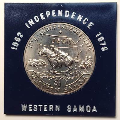布加迪🐬～世界钱币(上海)🌾第 264 期 /  各国套币和散币 - 西萨摩亚 1976年 纪念美国独立200年 1塔拉纪念币
