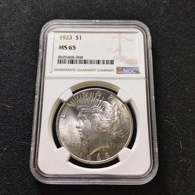 【全场包邮】纯粹捡漏拍487场（免费代拍第24场） - 【收藏级】美国1923年1元和平银币-NGC MS65
