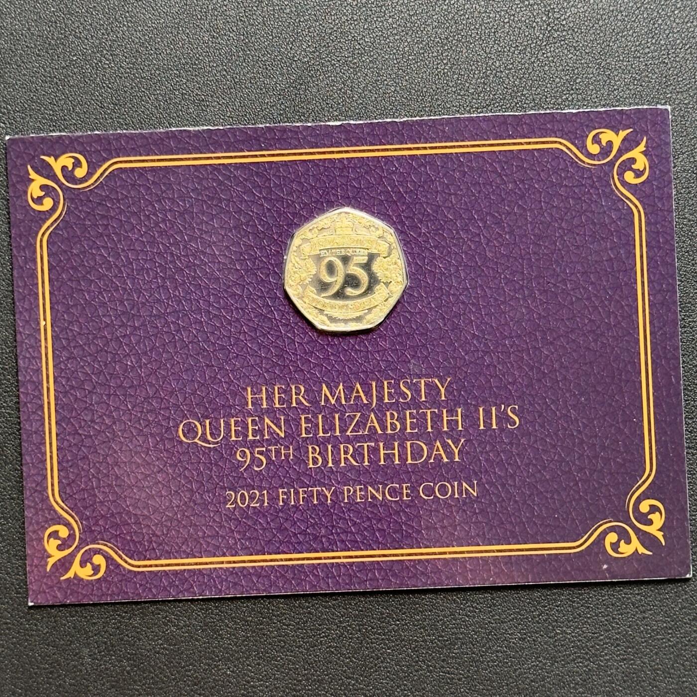 ＜小葵钱铺＞第67期·克朗币·银币场·满200包邮，不寄存·12月15日发货 〈发行量2500〉直布罗陀2021年女王95岁生日卡装50便士金墨纪念币