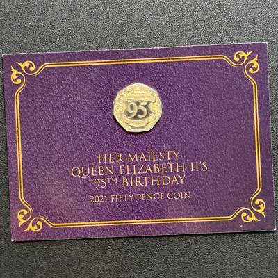 ＜小葵钱铺＞第67期·克朗币·银币场·满200包邮，不寄存·12月15日发货 - 〈发行量2500〉直布罗陀2021年女王95岁生日卡装50便士金墨纪念币