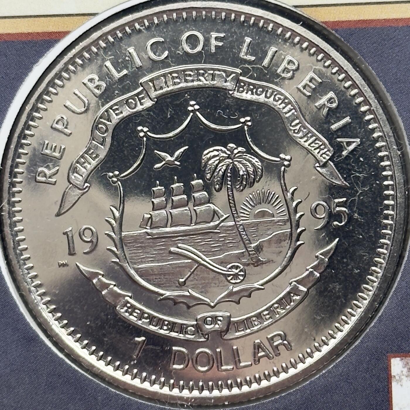 ＜小葵钱铺＞第67期·克朗币·银币场·满200包邮，不寄存·12月15日发货 〈邮币封〉利比里亚1995年清教徒先驱375周年·五月花号1元克朗型纪念币