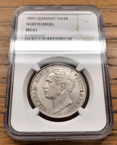 凡希社世界钱币微拍月度大拍（2025/12） - 1859德国符腾堡狮鹿流通版泰勒NGC-MS61