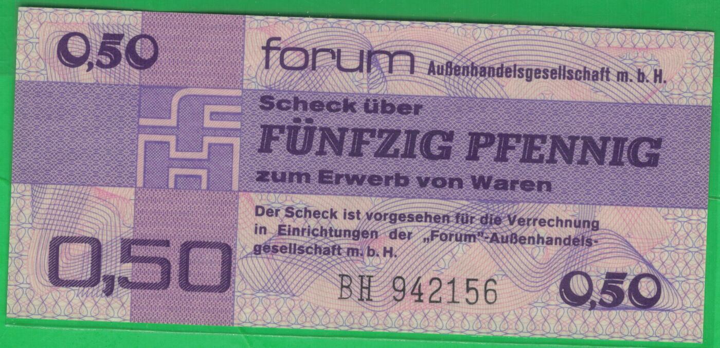 德国(东德 民主德国)1979年50芬尼(0.5马克) 外汇券 P-FX1 实物图 UNC
