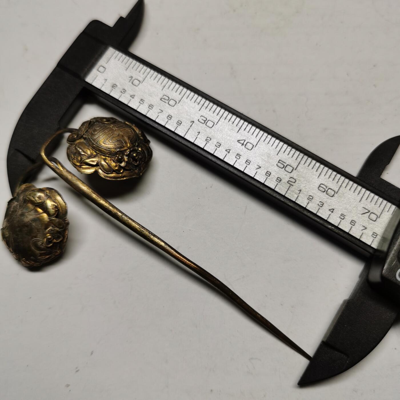 杂件专场88期 清代老银鎏金发簪掐丝花纹