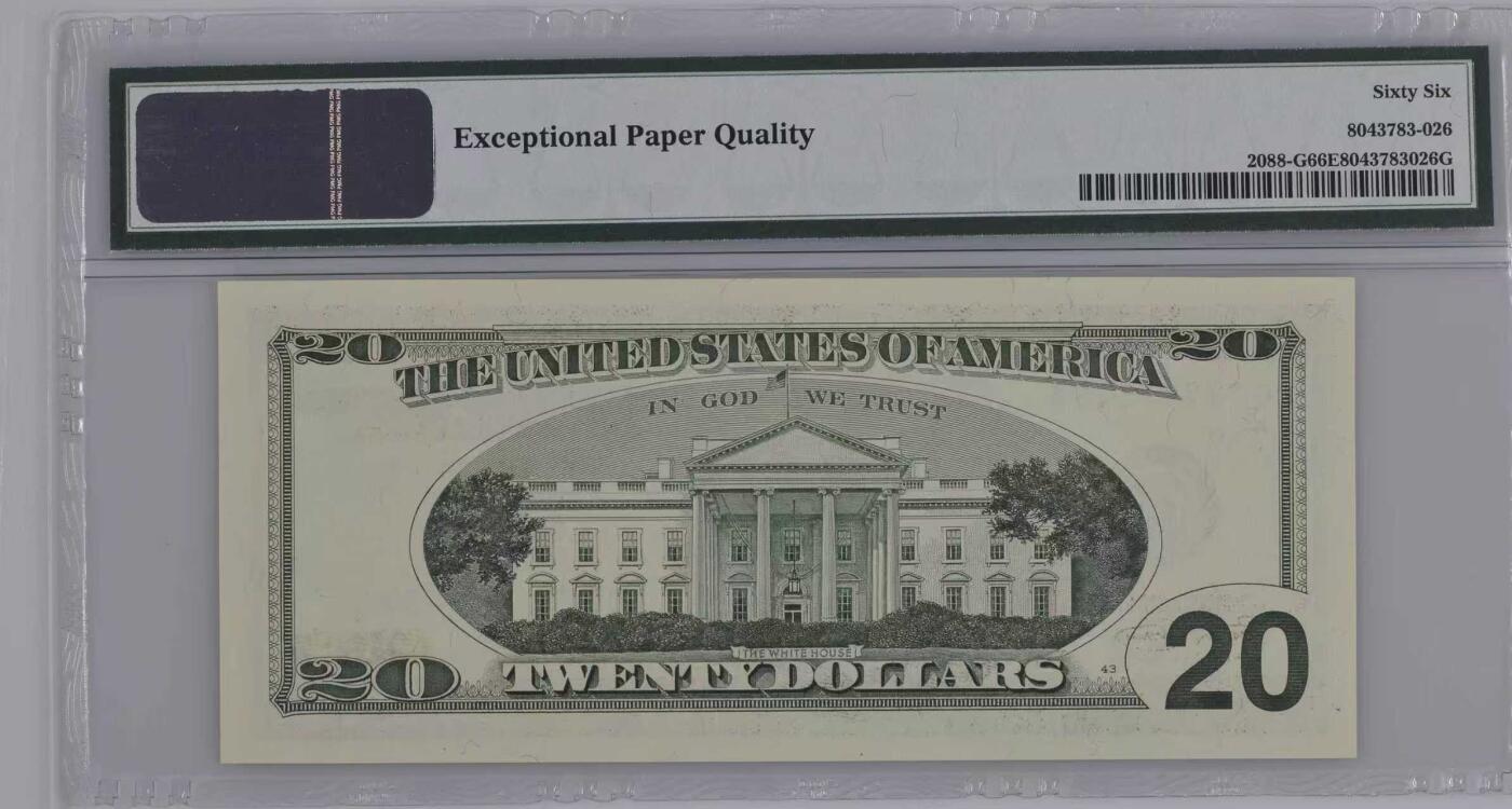 《外钞收藏家》第五百九十三期（精品场）（本平台长期征集拍品、欢迎藏友们联系合作） 2001年 20美元 大头版 PMG二代老壳66EPQ