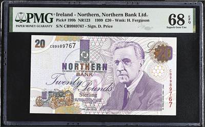 《艾美收藏》第224期-12.14周日外币超白金场 - 北爱尔兰20镑 PMG68E 北方银行 1999年 无4冠军分 仅3张