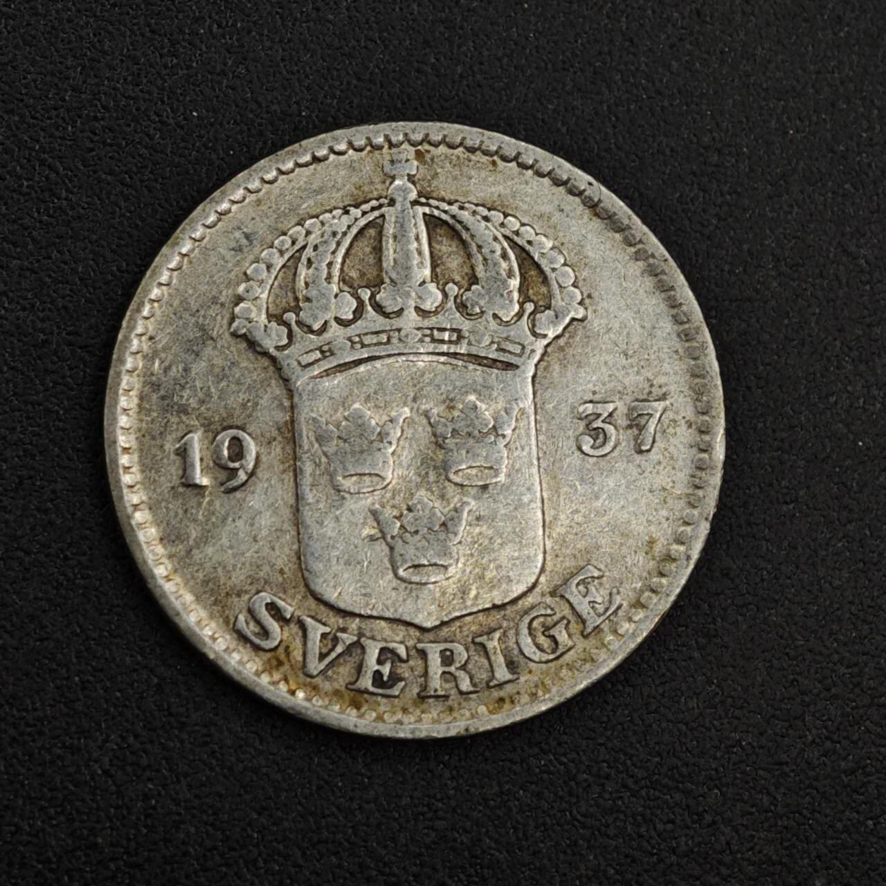 【淘币小摊】实时拍第八百二十六拍   散币场   满百包邮可预留二周 每周一统一发货   瑞典1937年25欧尔银币