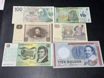 《外钞收藏家》第五百九十三期（精品场）（本平台长期征集拍品、欢迎藏友们联系合作） - 捷克、罗马尼亚、瑞典、澳大利亚、荷兰 六张一起 非全新 品相如图