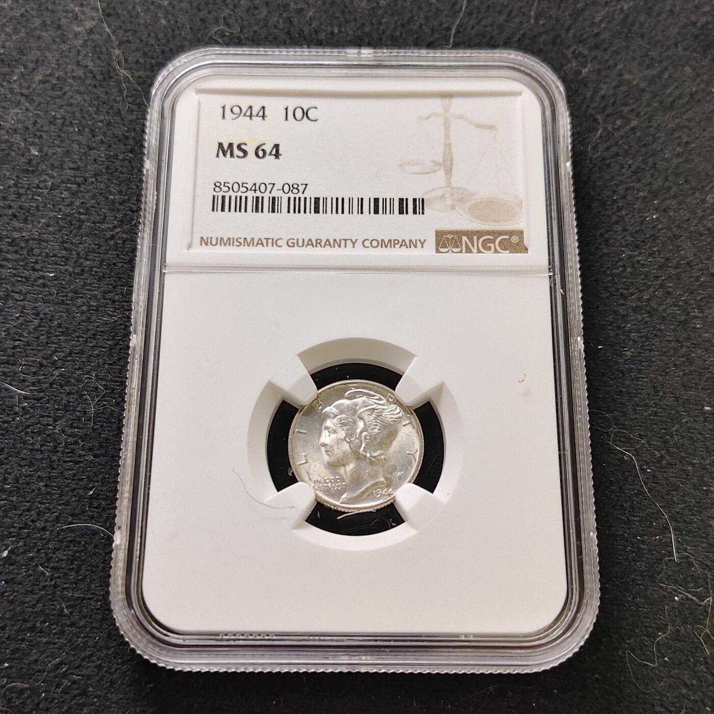 【全场包邮】纯粹捡漏拍487场（免费代拍第24场） 美国1944年小飞人10分银币-NGC MS64