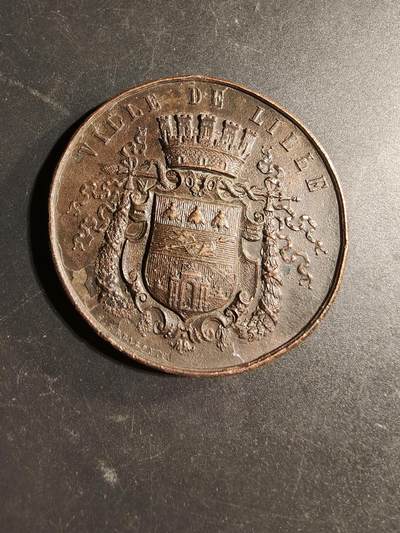 老王徽章第169期 - 法国里尔市1879年国际科学竞赛大铜章    蜜蜂Cuivre铜标     直径60mm.    重量88.5g