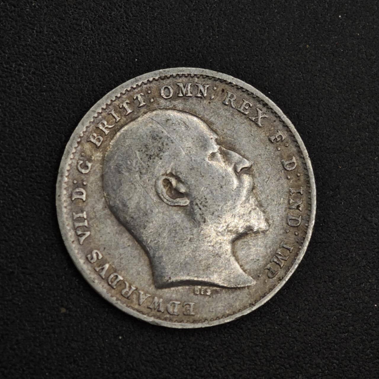 【淘币小摊】实时拍第八百二十六拍   散币场   满百包邮可预留二周 每周一统一发货   英国1903年爱德华七世3便士银币