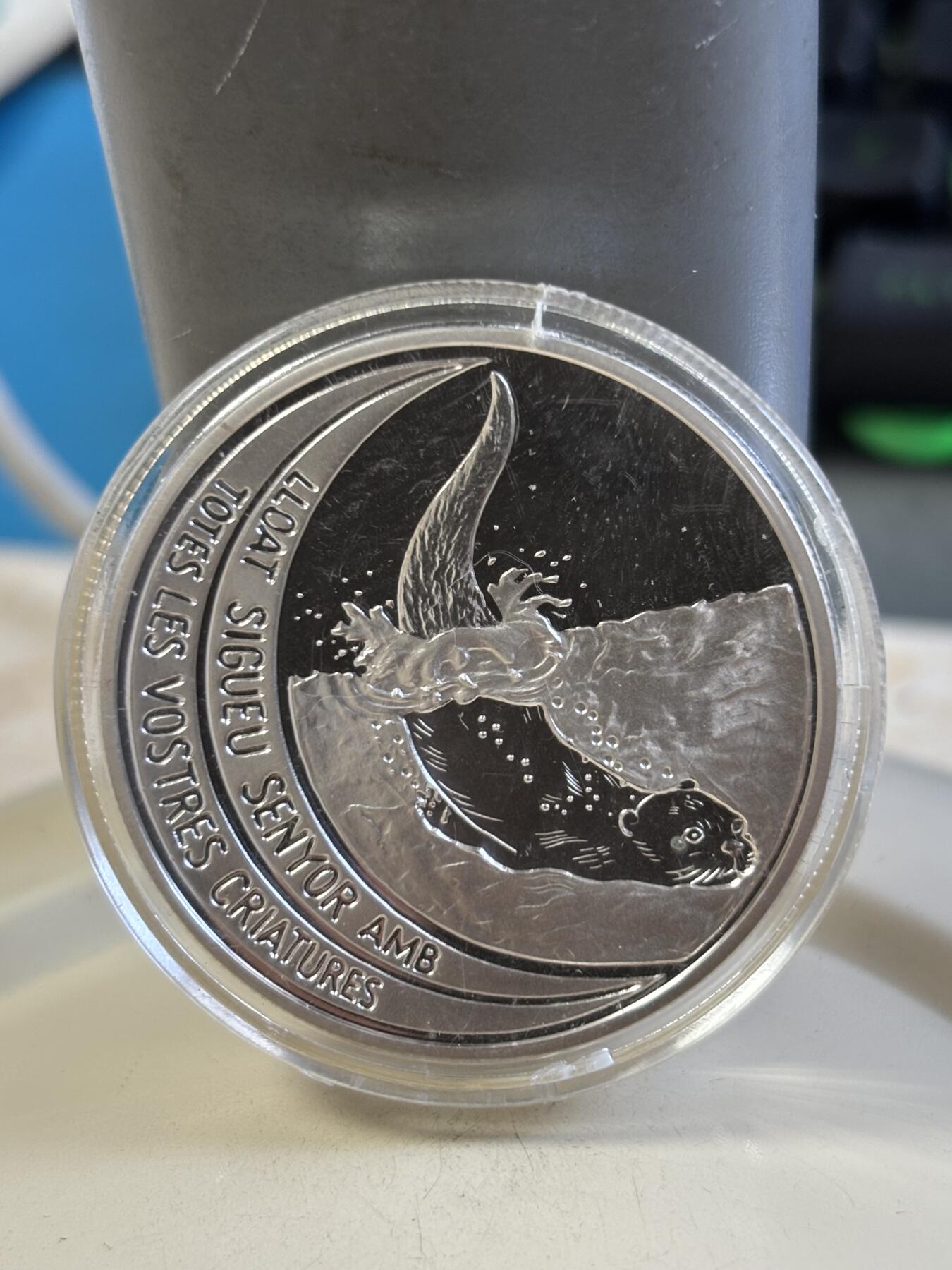 第185期拍卖 安道尔1996年欧洲动物系列水獭精制纪念银币，925银，发行量15000枚