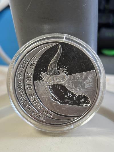 第185期拍卖 - 安道尔1996年欧洲动物系列水獭精制纪念银币，925银，发行量15000枚