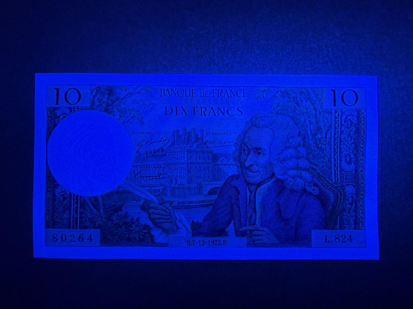 《艾美收藏》第224期-12.14周日外币超白金场 法国10法郎 UNC 1972年 法国作家伏尔泰