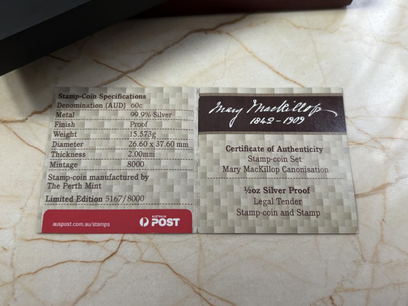 第185期拍卖 澳大利亚2010年邮票百年系列玛丽矩形彩色银币，1/2盎司，999银，发行8000枚，有氧化点