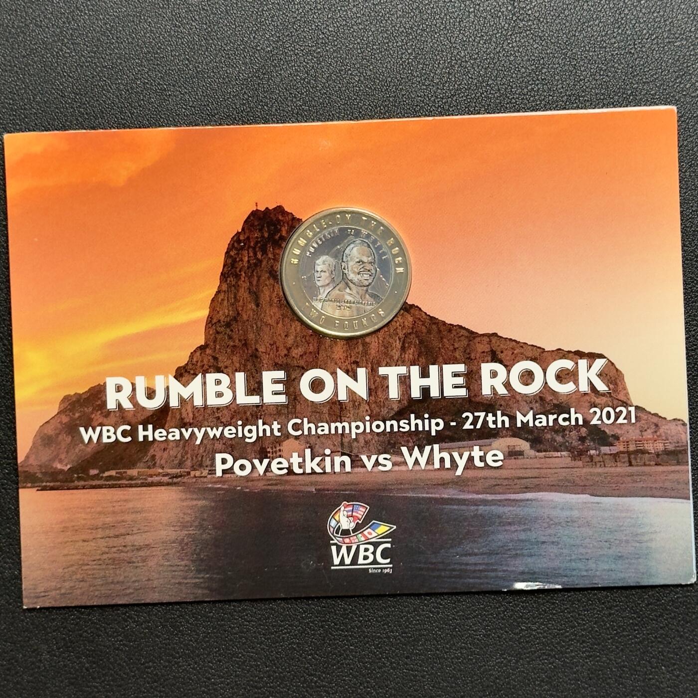 ＜小葵钱铺＞第67期·克朗币·银币场·满200包邮，不寄存·12月15日发货 〈发行量25000〉直布罗陀2021年岩石上的争霸·重量级职业拳击二番战卡装2镑彩色纪念币