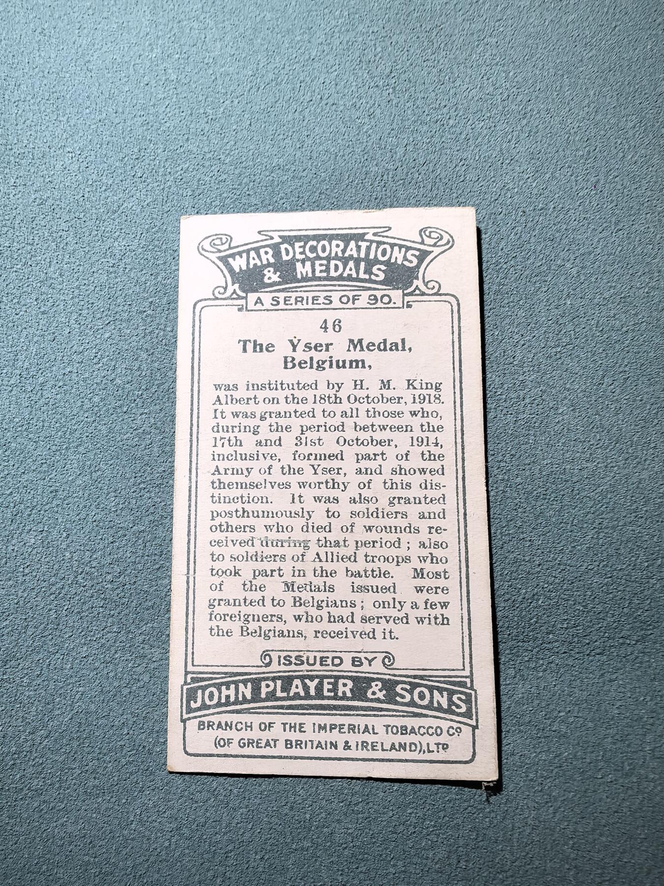 盛世勋华——号角文化勋章邮票专场拍卖第293期 英国1930年代发行 勋章专题系列宣传卡 比利时亚希尔战役纪念奖章