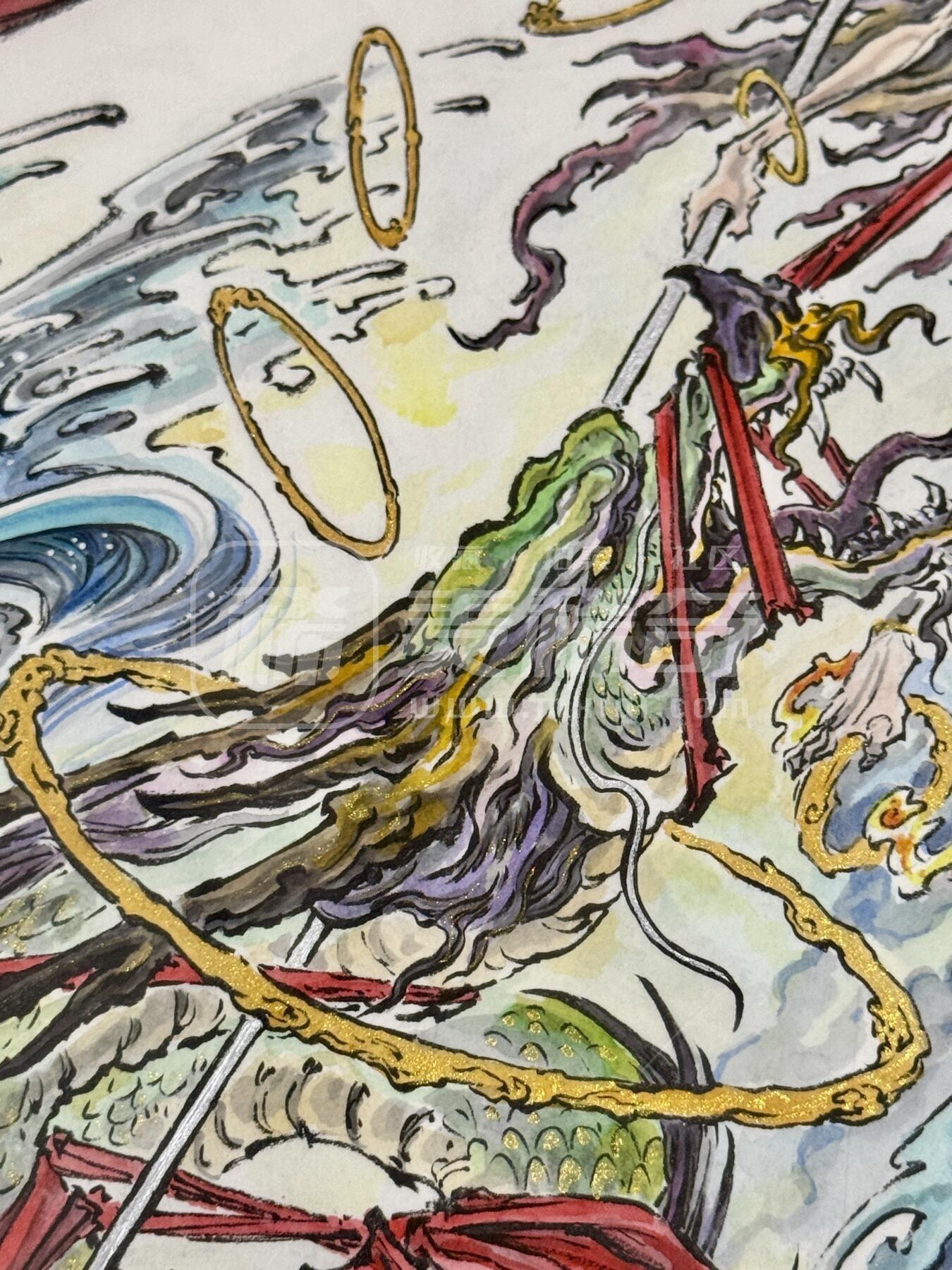 玩卡战线超级大甩拍第46期（周一晚10点半截拍）请寄存过多的卡友准许发货哇！ 沈鑫手绘画 哪吒闹海 已装裱 尺寸：外框45cm*65.5cm，内框30cm*40cm