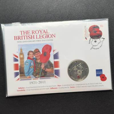 ＜小葵钱铺＞第67期·克朗币·银币场·满200包邮，不寄存·12月15日发货 - 〈邮币封〉泽西岛2011年皇家军人退伍协会成立90周年·希望5镑克朗型彩色纪念币