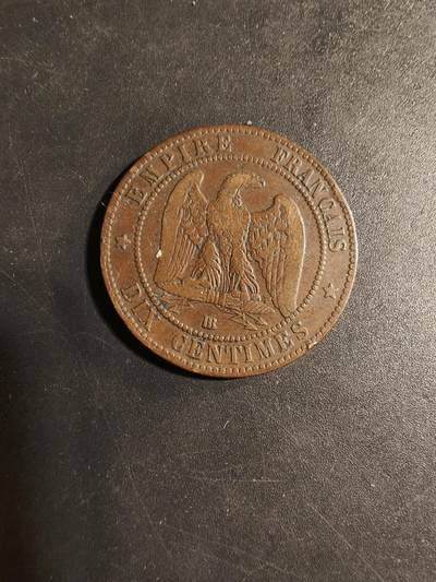 老王徽章第169期 - 法国拿破仑三世时期10生丁铜币     直径30mm.    重量10g