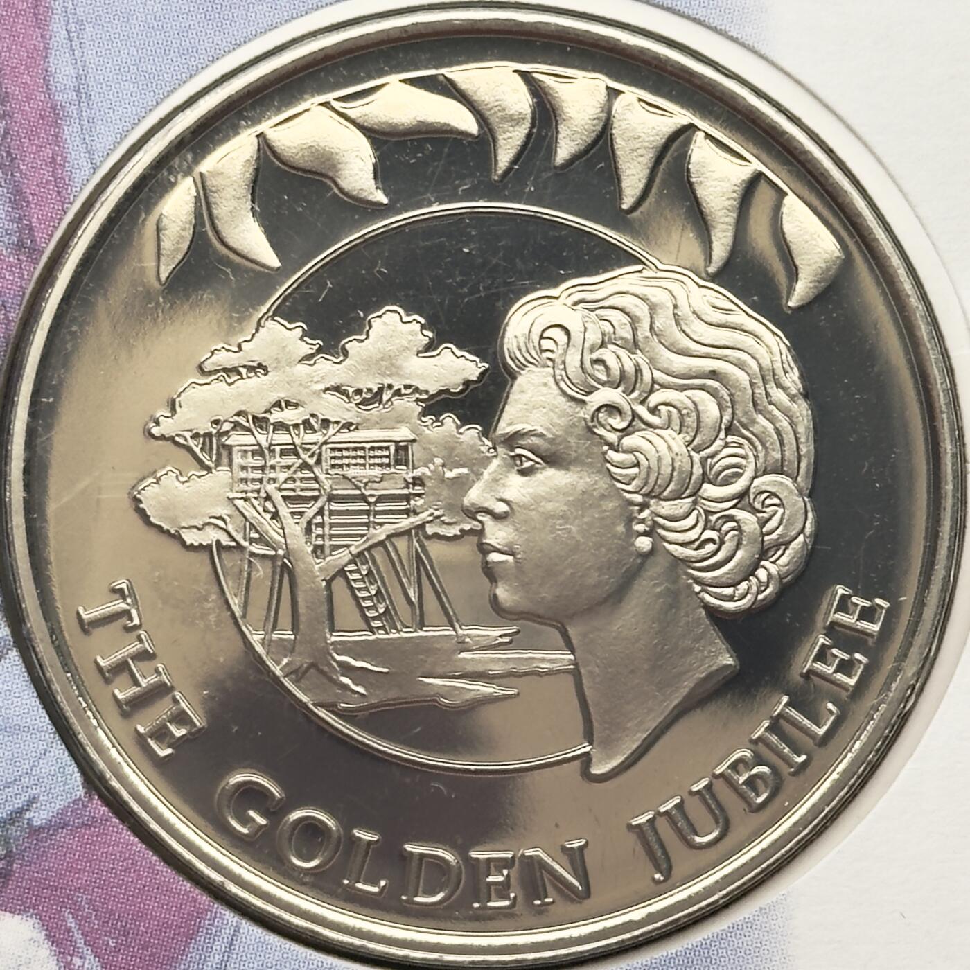 ＜小葵钱铺＞第67期·克朗币·银币场·满200包邮，不寄存·12月15日发货 〈邮币封〉福克兰群岛2002年女王金禧纪念·树屋50便士克朗型纪念币