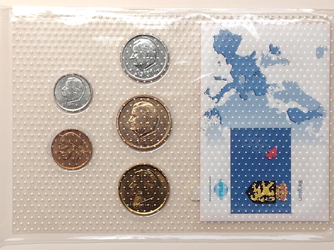 布加迪🐬～世界钱币(上海)🌾第 264 期 /  各国套币和散币 比利时🇧🇪 5枚卡装币