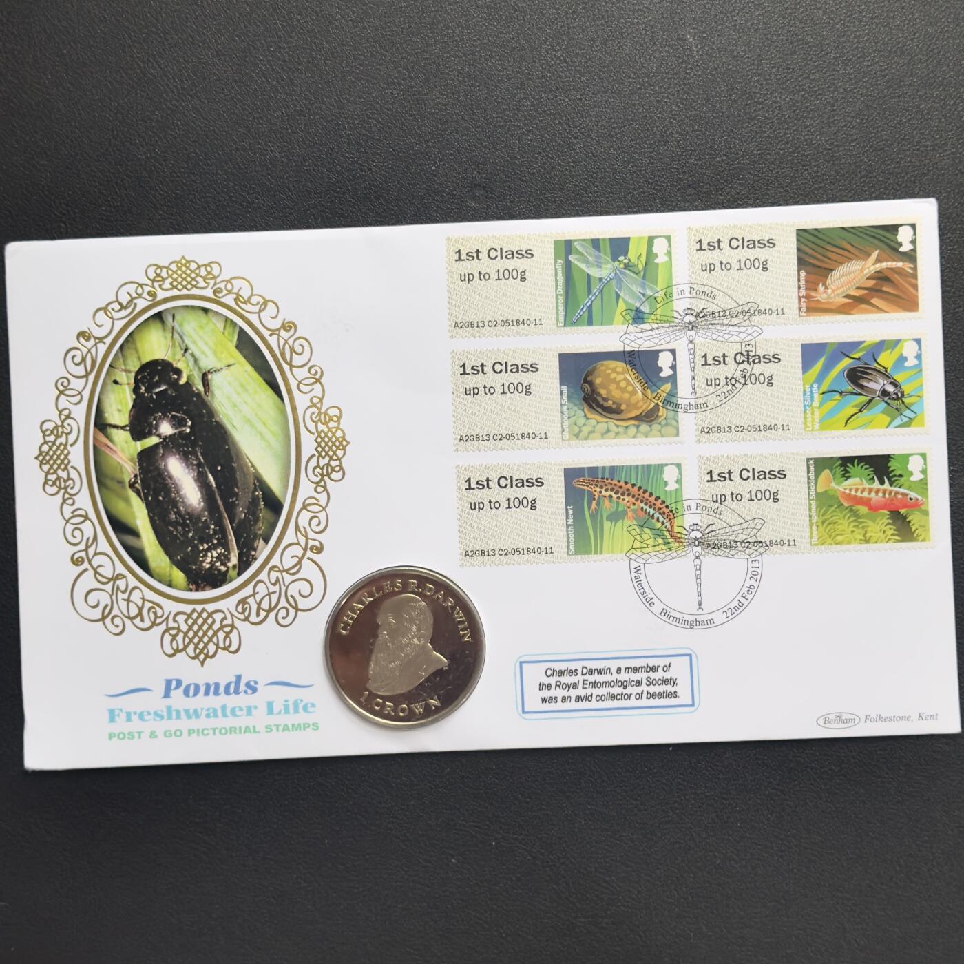 ＜小葵钱铺＞第67期·克朗币·银币场·满200包邮，不寄存·12月15日发货 〈邮币封〉福克兰群岛2009年查尔斯·达尔文1克朗纪念币