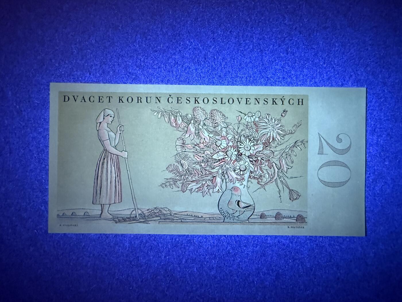 《艾美收藏》第224期-12.14周日外币超白金场 捷克斯洛伐克20克朗 UNC 1949年 花环少女 有处出厂自带小杂质 实钞无针孔 无47