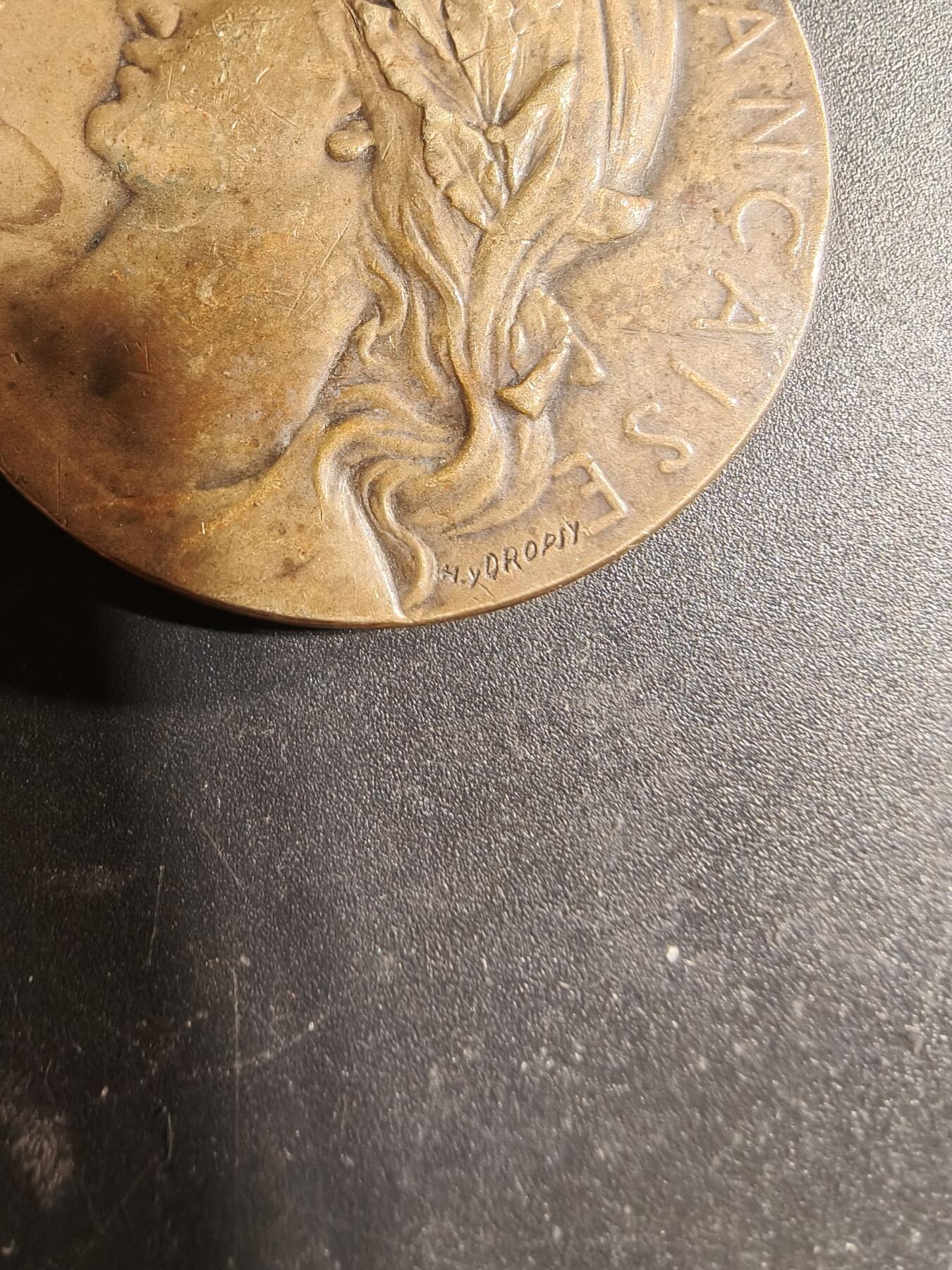 老王徽章第169期 法国海事与殖民地联盟大铜章     大师Dropsy作品     Cuivre铜标    直径40mm.    重量30g