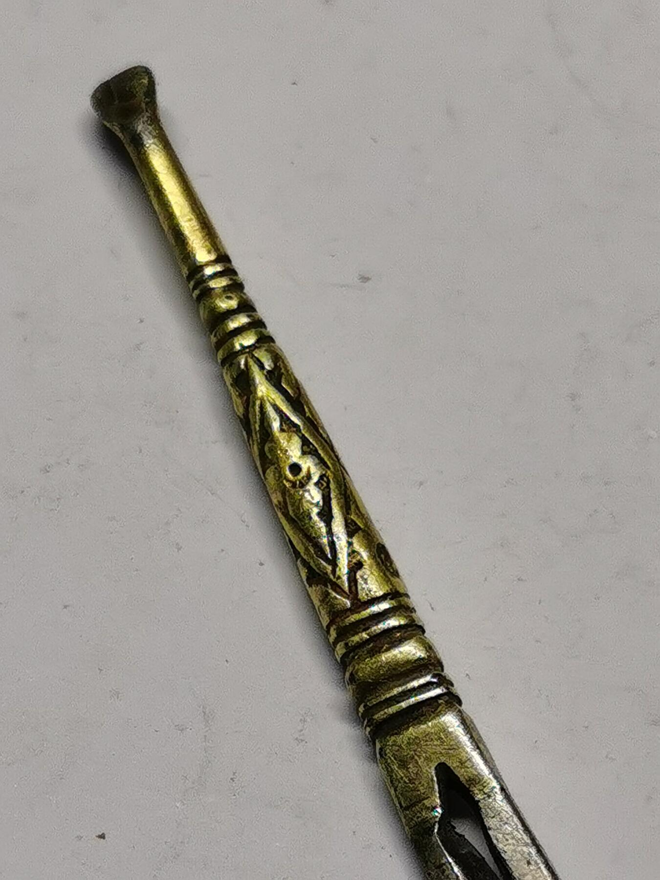 杂件专场88期 清代老银鎏金发簪耳勺