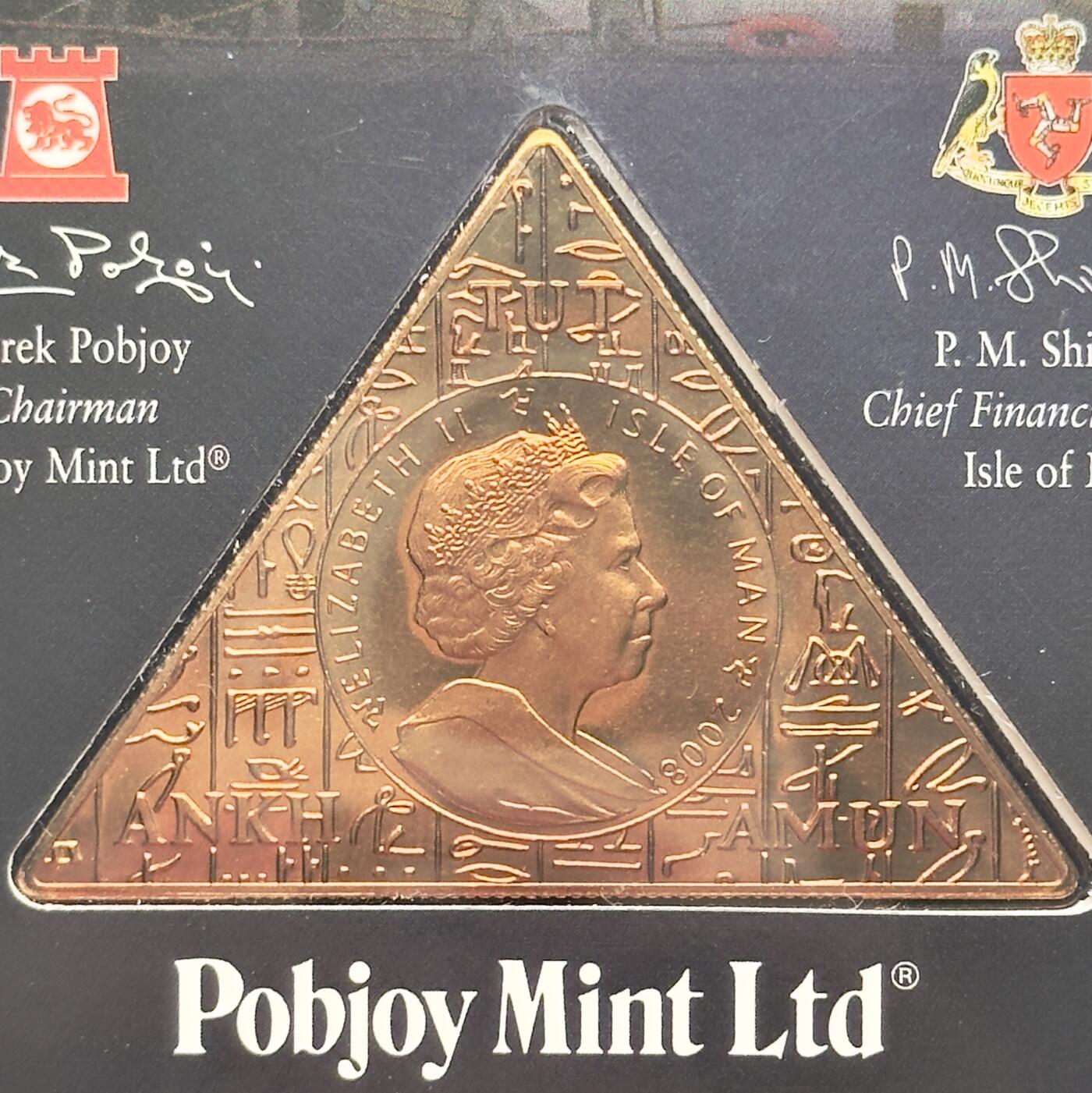 ＜小葵钱铺＞第67期·克朗币·银币场·满200包邮，不寄存·12月15日发货 马恩岛2008年图坦卡蒙·死亡面具1克朗卡装三角纪念币