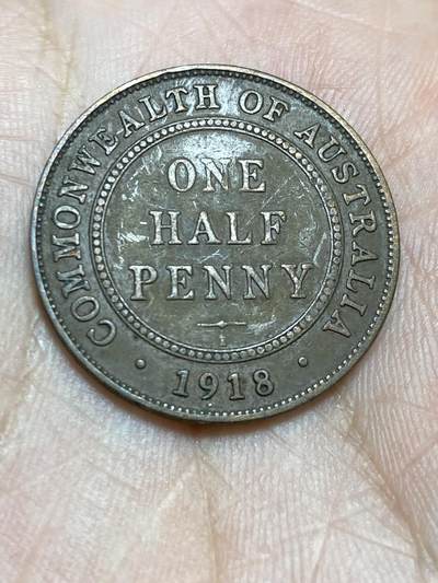 2025年第一百三十六场(总第一百六十二场）外国好品纸夹散币场(免佣金) - 澳大利亚🇦🇺1918年半便士(乔治五世时期，c版I标印度加尔各答造)