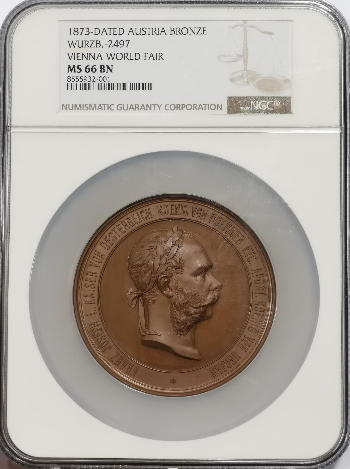 博洋堂世界钱币拍卖第151期（全场包邮） NGC MS66 奥地利1873年维也纳世博会纪念章，Tautenhayn作品，顶级品相，唯一冠军分！
