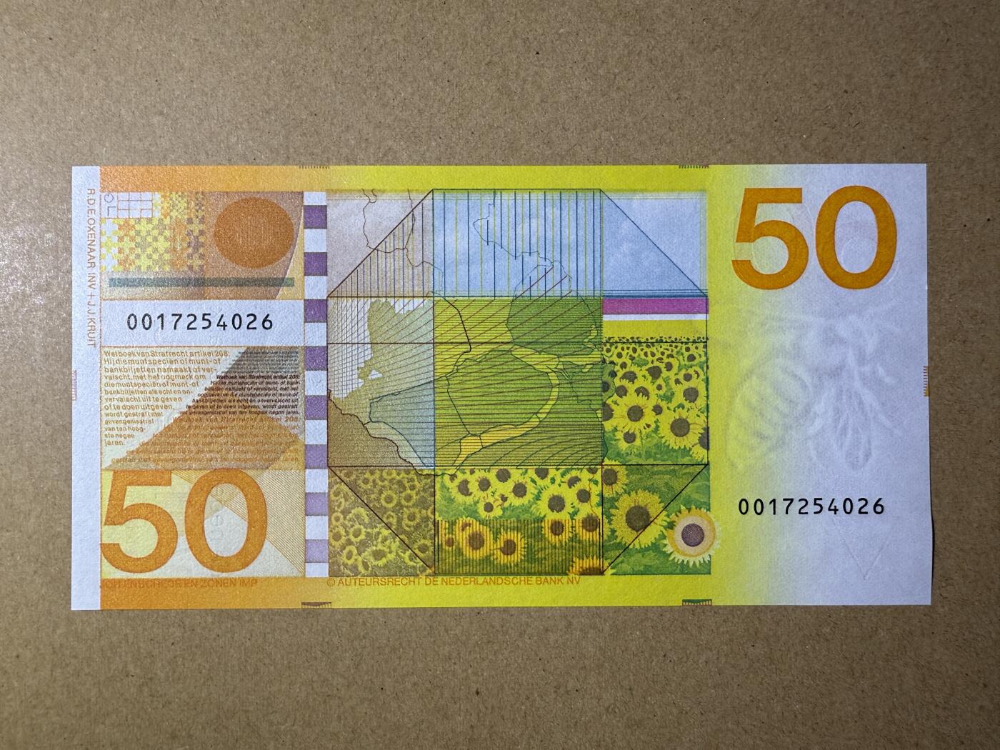 《艾美收藏》第224期-12.14周日外币超白金场 荷兰50盾 UNC 1982年 经典向日葵