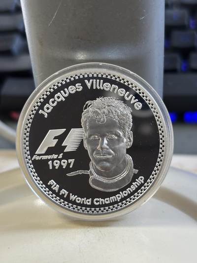 第185期拍卖 - 法国1997年赛车手雅克维伦纽夫25欧精制纪念银币，925银，33.8克【银价469】