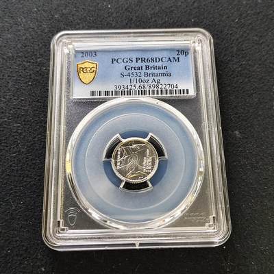 【全场包邮】纯粹捡漏拍487场（免费代拍第24场） - 【收藏级·亚军分】英国2003年20便士不列颠尼亚女神1/10盎司精制银币-PCGS PR68 DCAM（更高分仅1枚）