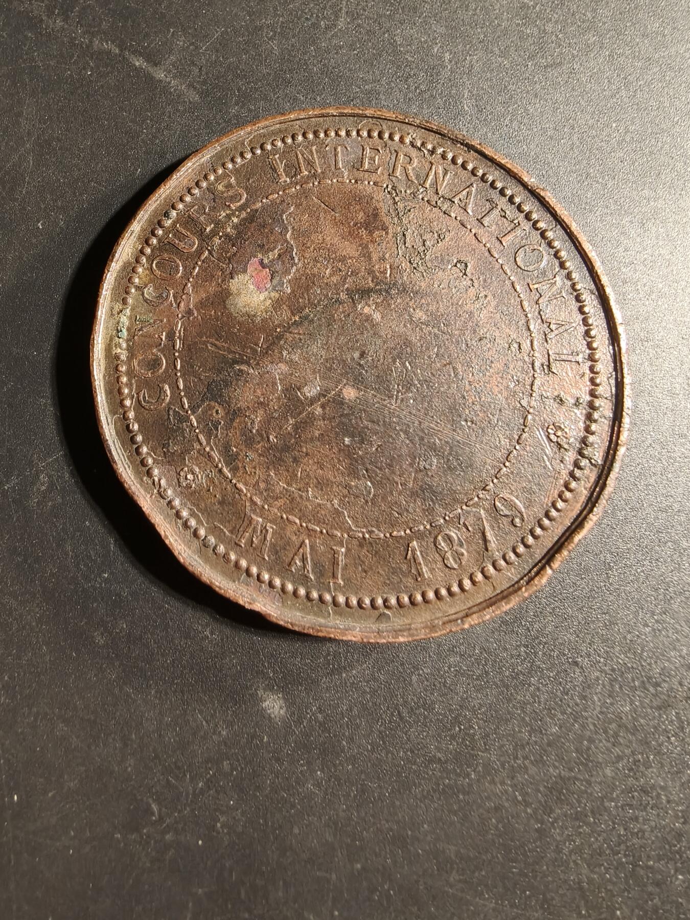 老王徽章第169期 法国里尔市1879年国际科学竞赛大铜章    蜜蜂Cuivre铜标     直径60mm.    重量88.5g