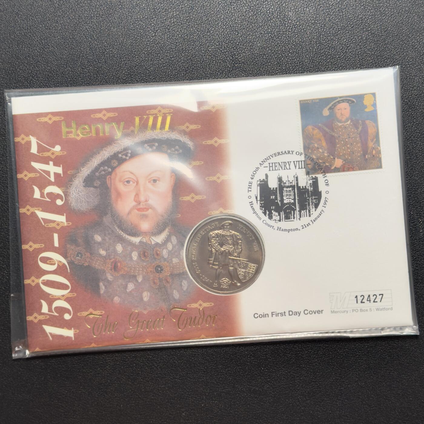 ＜小葵钱铺＞第67期·克朗币·银币场·满200包邮，不寄存·12月15日发货 〈邮币封〉福克兰群岛1996年亨利八世2镑克朗型纪念币