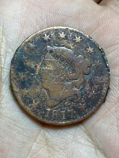 2025年第一百三十六场(总第一百六十二场）外国好品纸夹散币场(免佣金) - 稀少品种有焊点–美国🇺🇸1817年1分大铜币(建国后第三版1分，13 obverse stars–13星版)