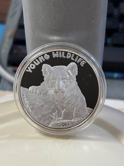 第185期拍卖 - 库克2013年动物幼崽系列1狮子1盎司精制纪念银币，999银，发行1000枚【银价448】