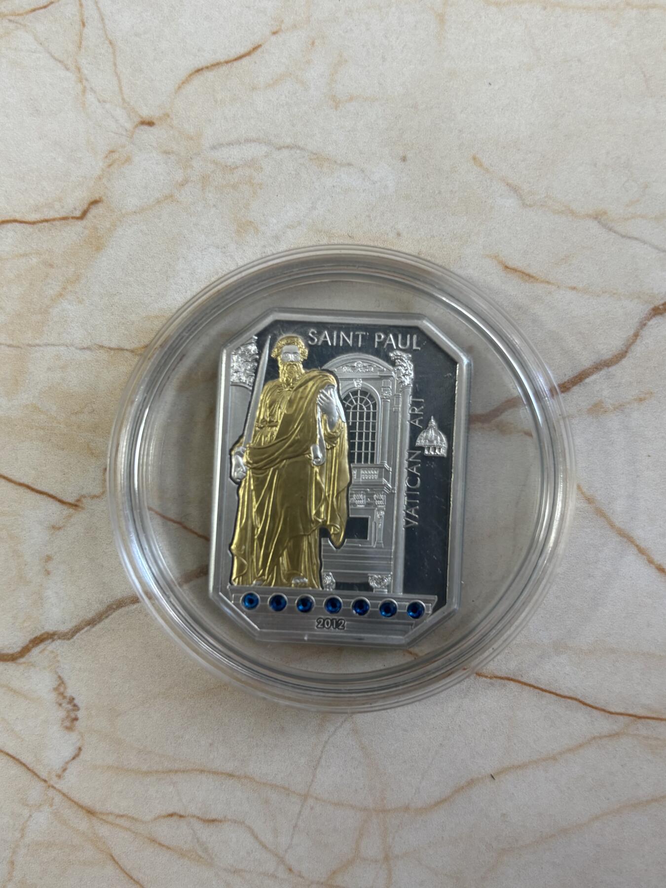 第185期拍卖 库克2012年圣保罗镶水晶镀金纪念银币，999银镀金，25克