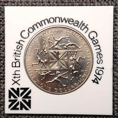 布加迪🐬～世界钱币(上海)🌾第 264 期 /  各国套币和散币 - 新西兰🇳🇿 1974年 1元 英联邦运动会纪念币