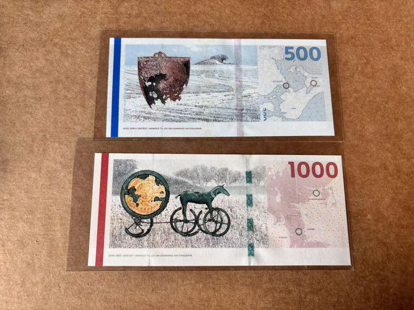 【Blue Auction】世界纸币精拍第762期——18级TOP拍卖/信誉/品质/专业/高效💫 【一组2张】丹麦 500-1000克朗 全新UNC